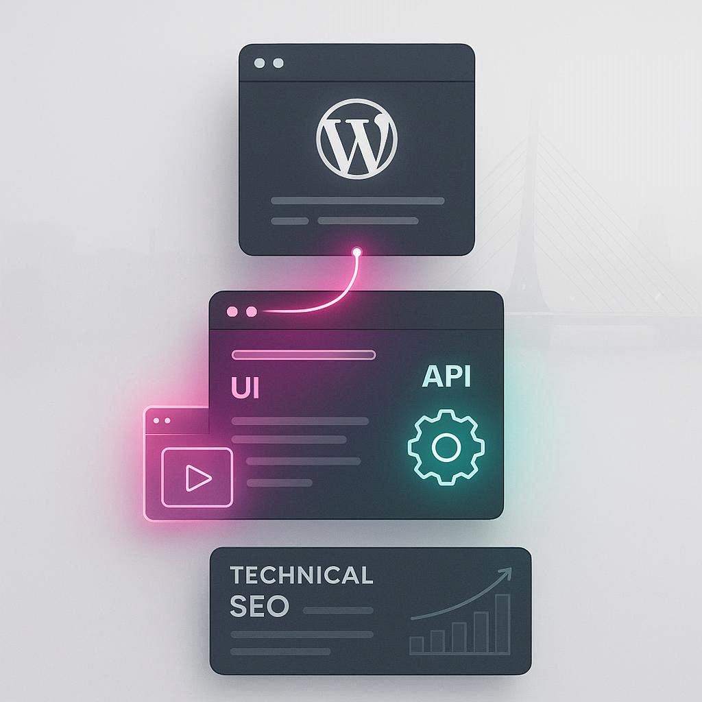 Illustration of enterprise-level WordPress infrastructure, and modular layered architecture for Dublin Business's focused on growth.